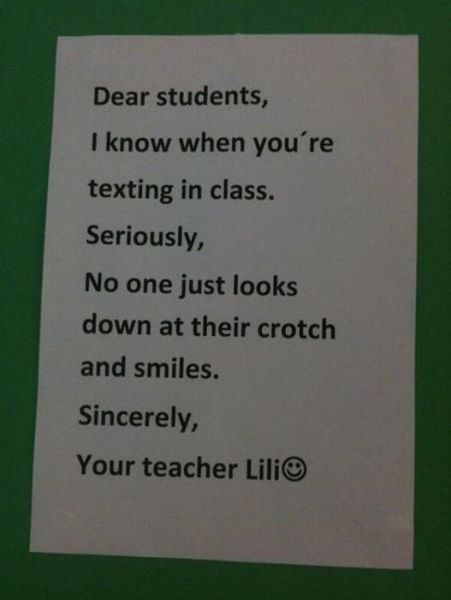 Texting in class sign